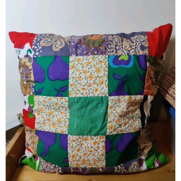 VTG Throw Pillow Patchwork Handcrafted Boho Chic GrannnyCore Soft 18" Sq Zipper - Picture 1 of 5